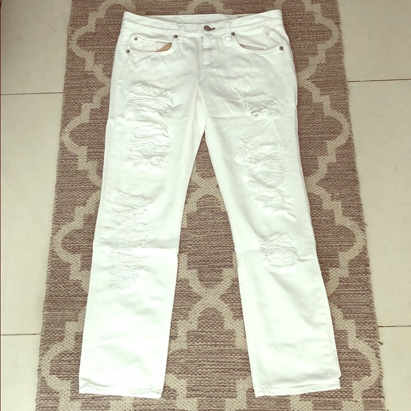 Rag & Bone sz 28 white boyfriend shredded jeans - Picture 2 of 5